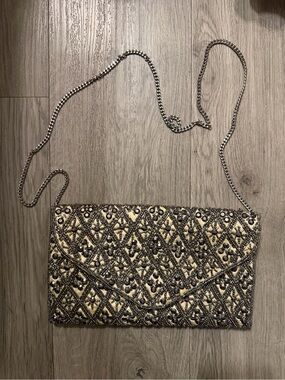 Lulus Metallic Beaded Evening Clutch with Removable Shoulder Strap